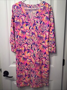 Lilly Pulitzer Dress Riva “Shell Of A Time” Seashell Print Small 3/4 Sleeves